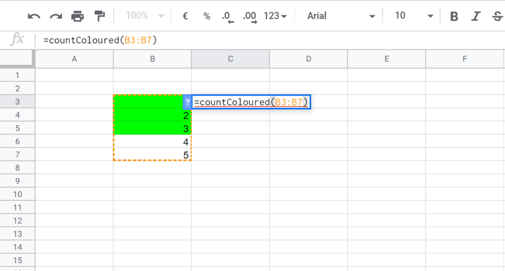 Count coloured cells on Google Sheets with reference
